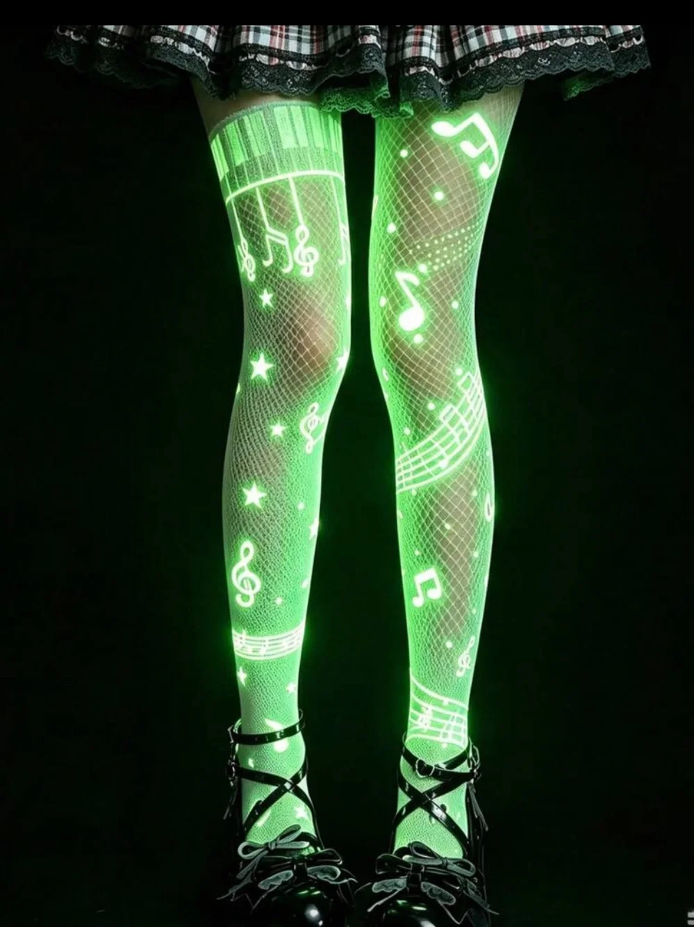 Stylish Musical Note Fishnet Tights - White